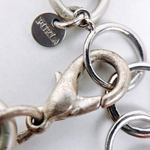 VTG Signed Furla Italy Earthy Pendant Necklace Chunky Silver Tone Chain, Pearls - Picture 8 of 10